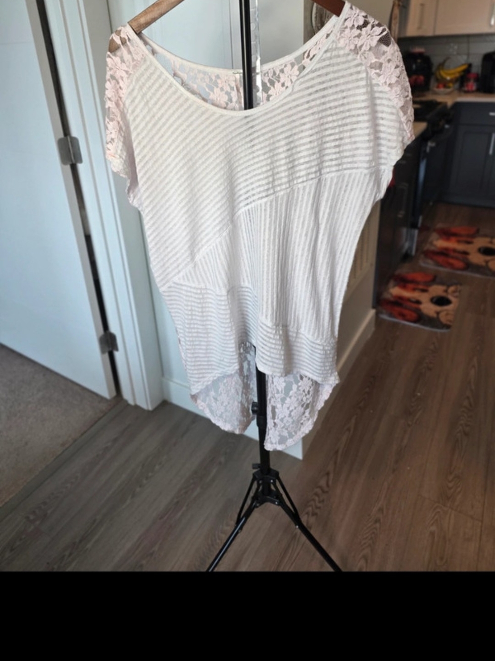Free People White an Rose Lace-Back Striped Knit Tunic